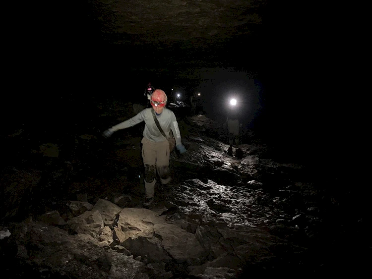 exploring in the dark cave